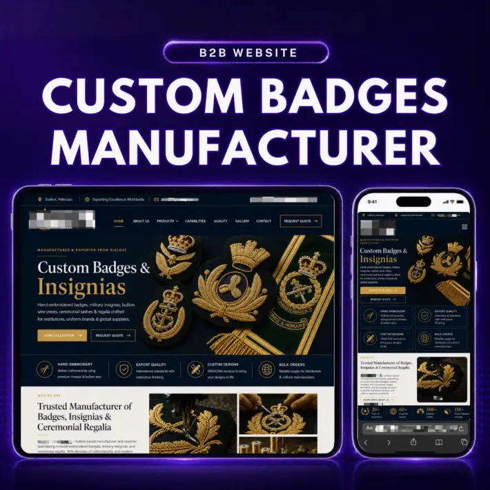 We developed a high-performance site for a Sialkot manufacturer to showcase their custom badges to global military clients and clubs.